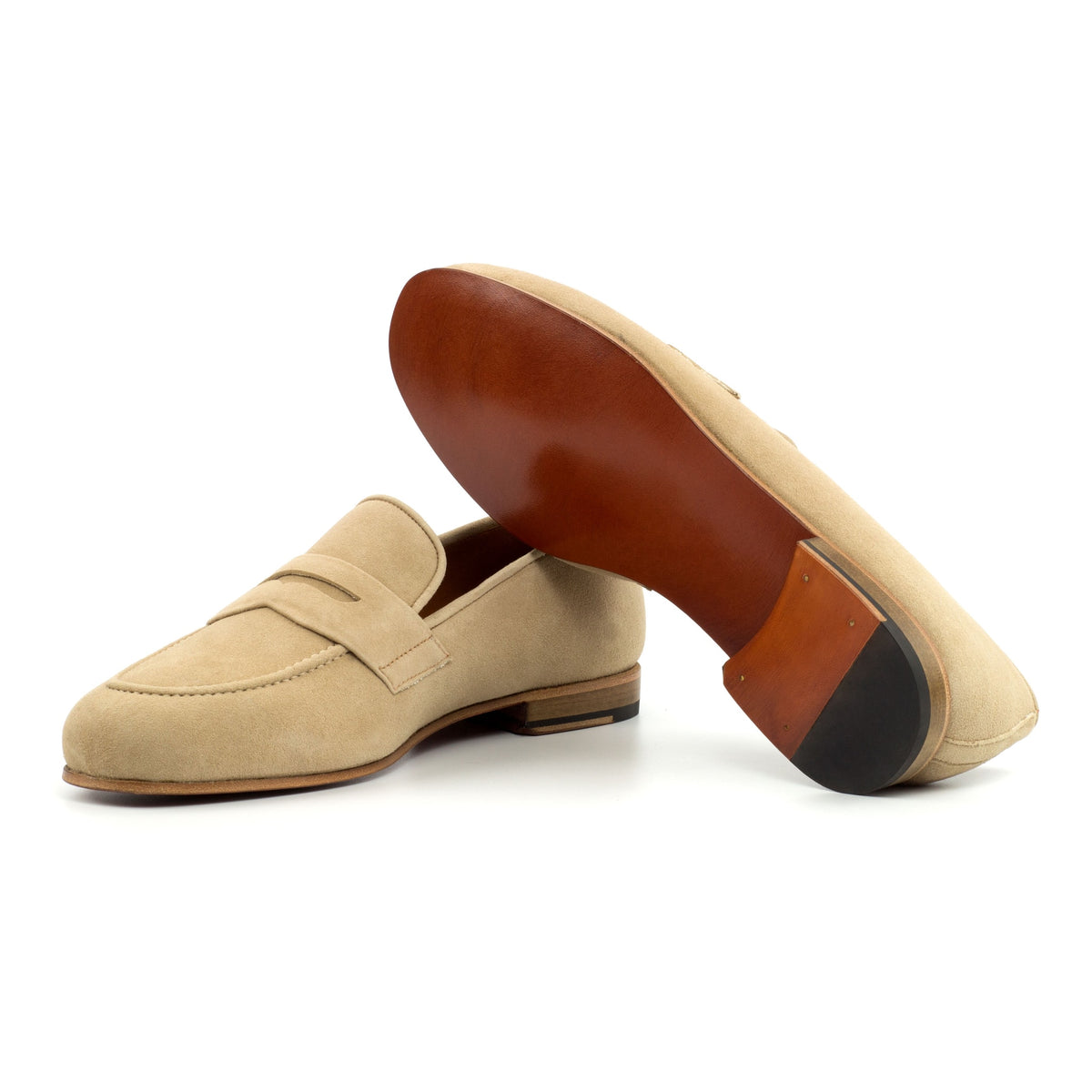 Mocassins Penny à bandeau été en daim beige – vue 2