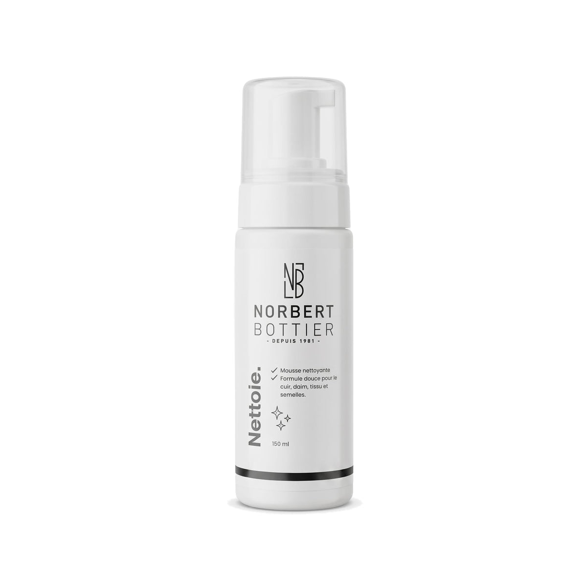 Mousse Nettoyante 150 ml – Chaussures, Sneakers & Sacs Cuir, Daim, Textile Norbert Bottier
