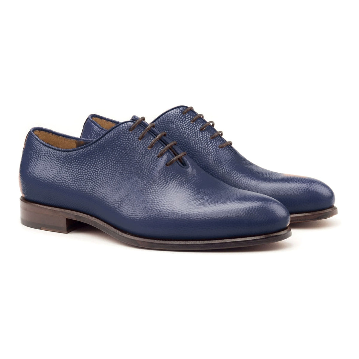 Richelieu One Cut en cuir gros grain bleu pétrole – vue 1