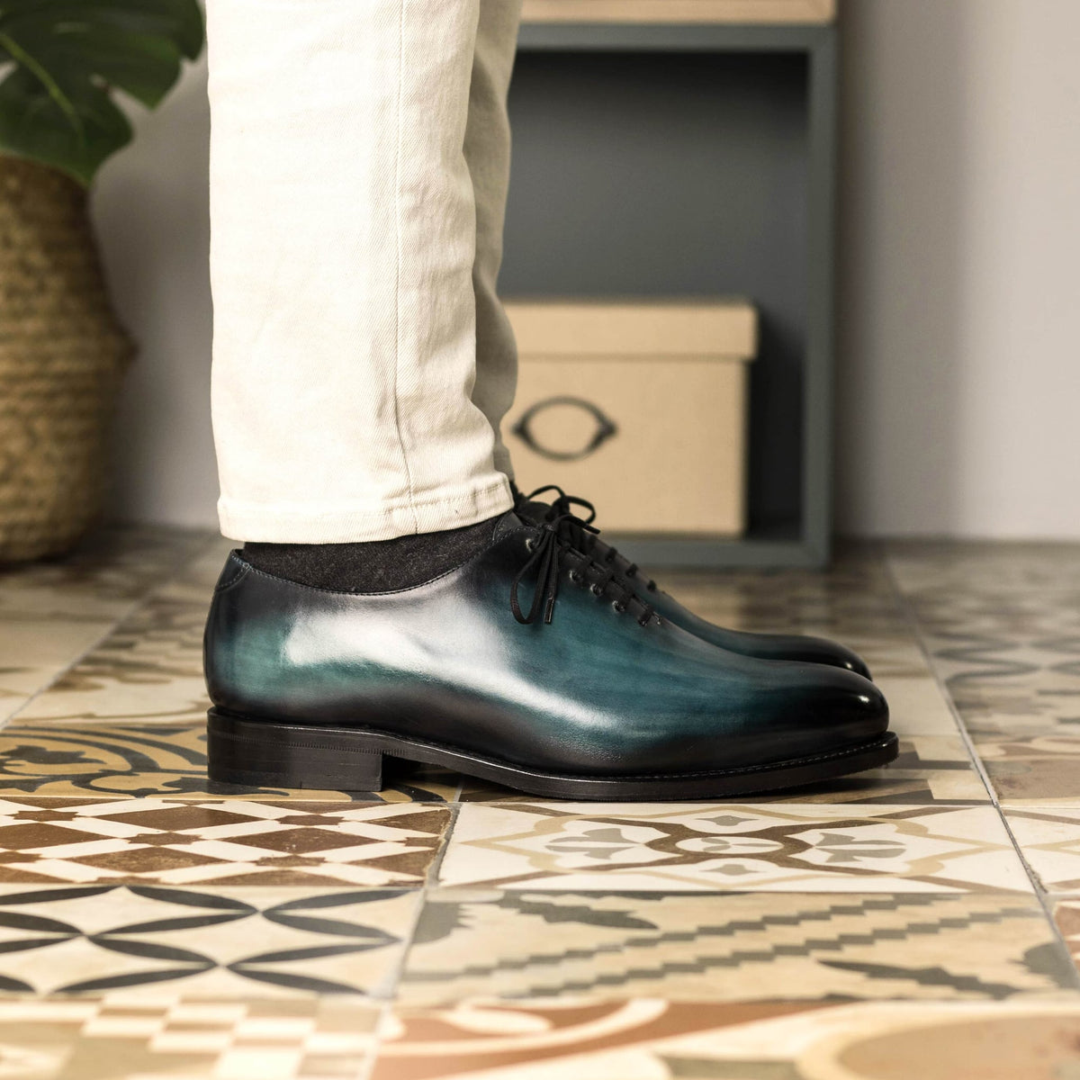 One Cut en cuir patiné pinceau turquoise – vue 5