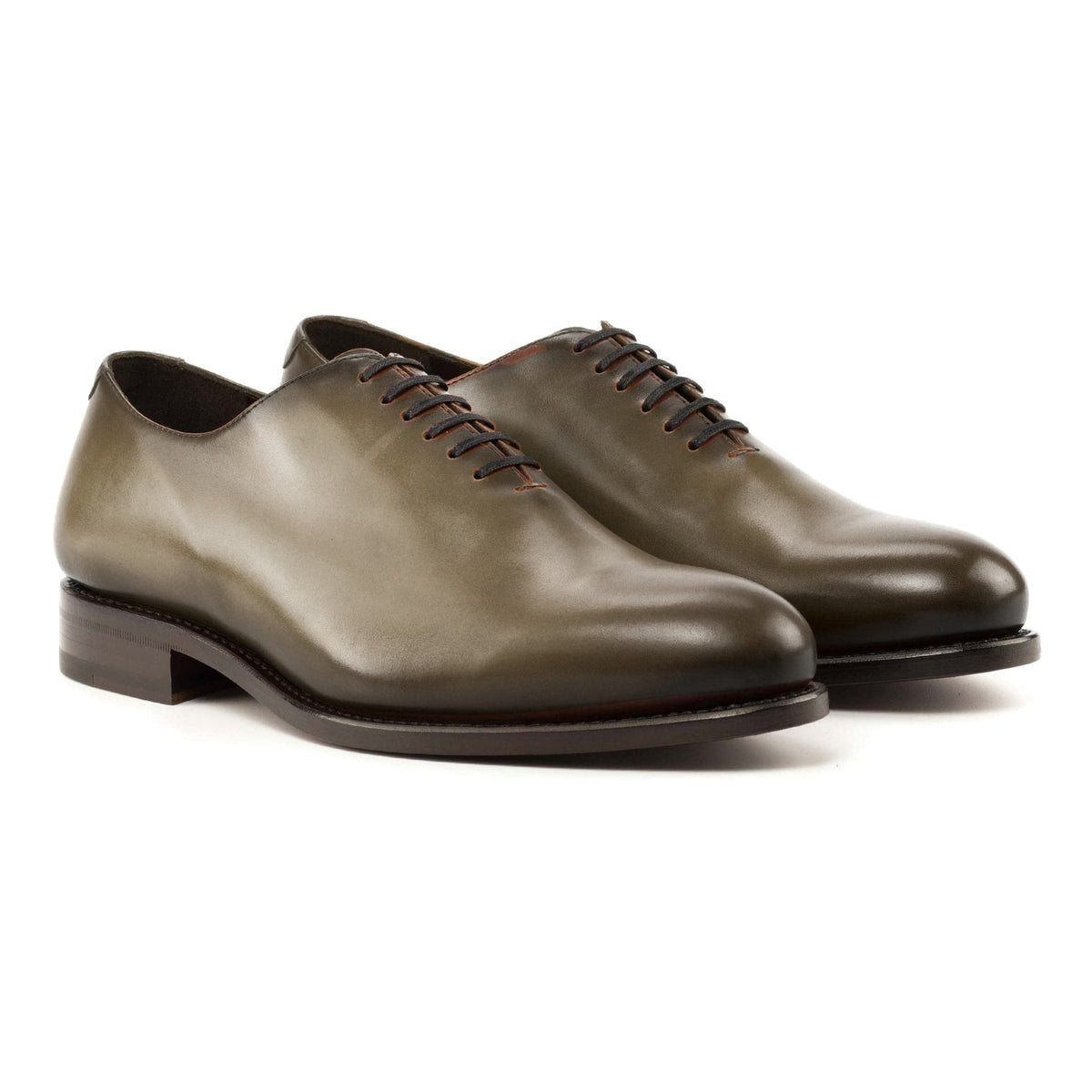 Richelieu One Cut en cuir teinté main vert olive – vue 1