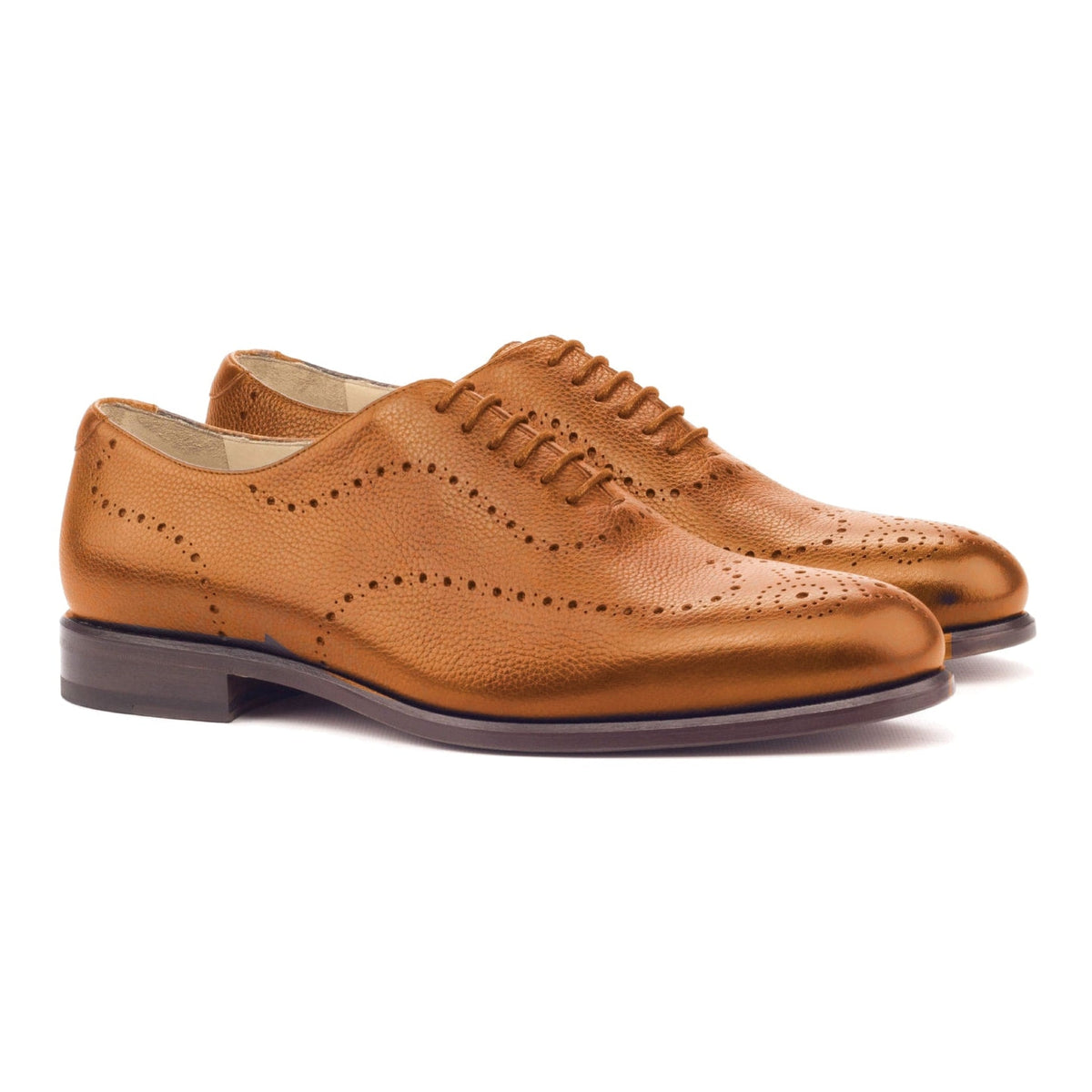 Richelieu One Cut perforé en cuir grainé cognac – vue 1