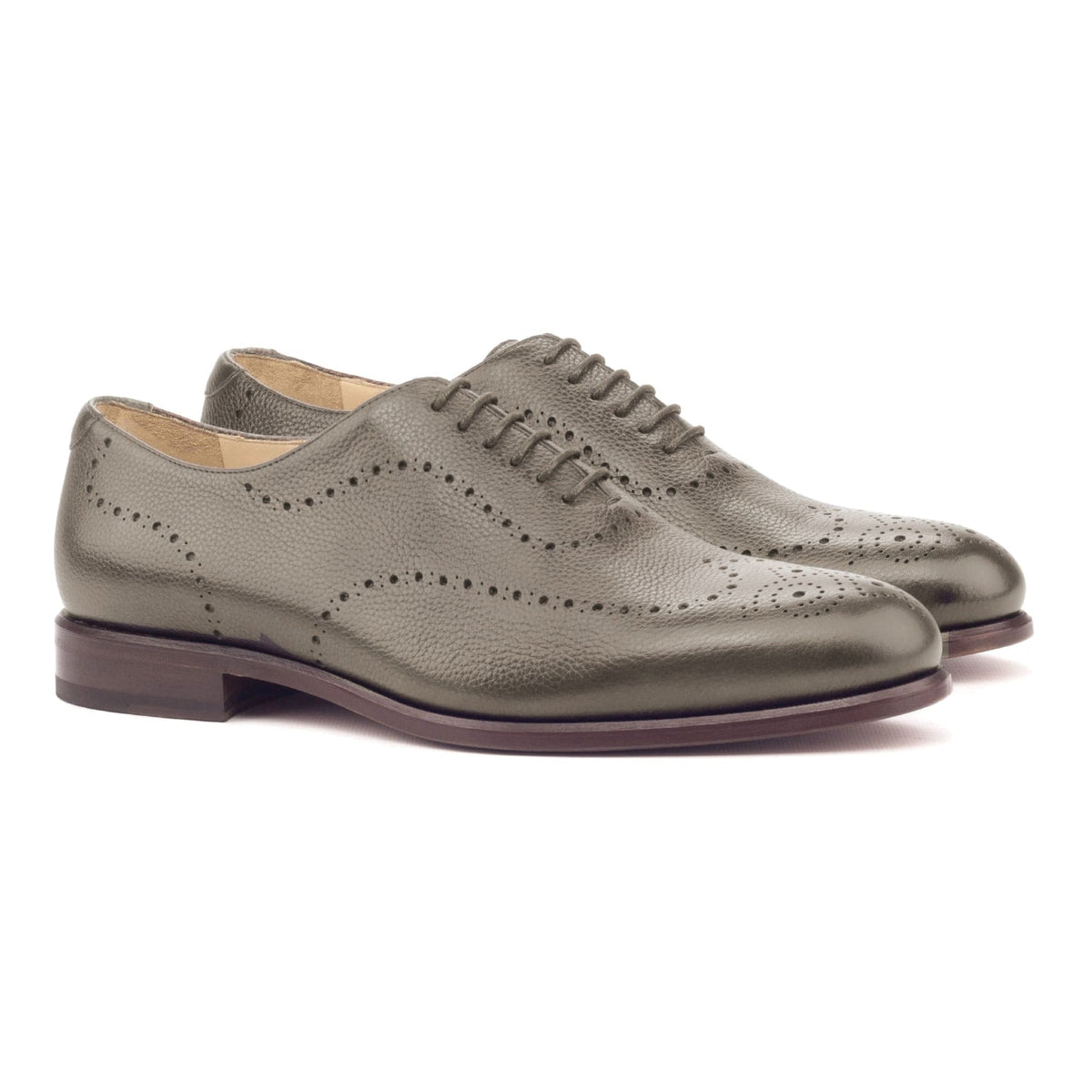 Richelieu One Cut perforé en cuir grainé gris – vue 1