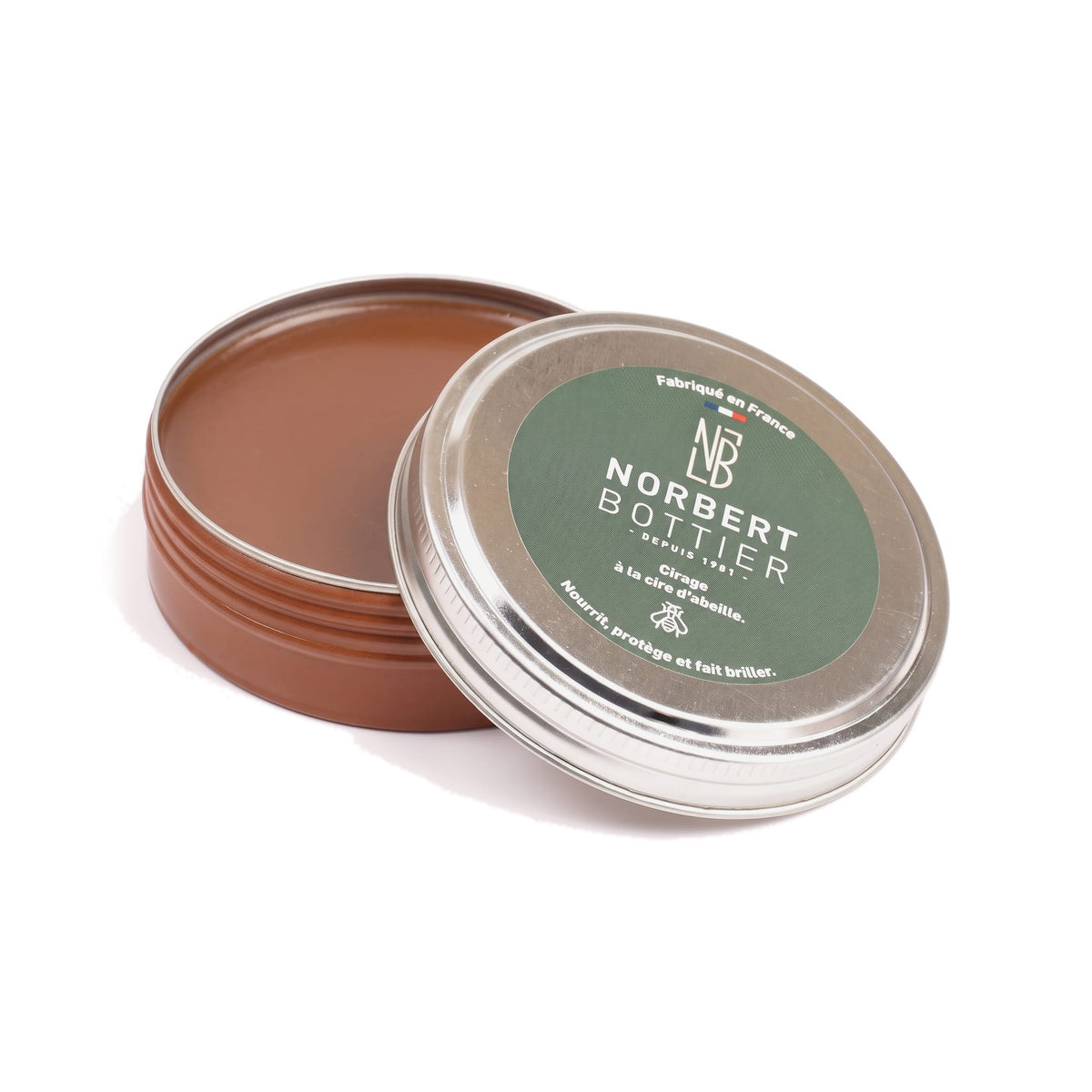 Pâte de cirage marron 50 ml Norbert Bottier, boîte métal de 50 ml, ouvert