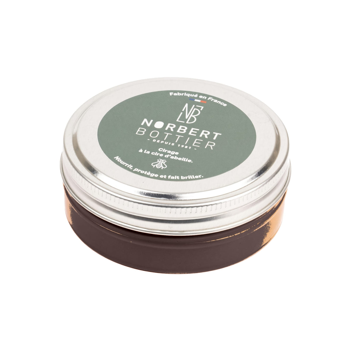 Pâte de cirage marron foncé 50 ml Norbert Bottier, boîte métal de 50 ml