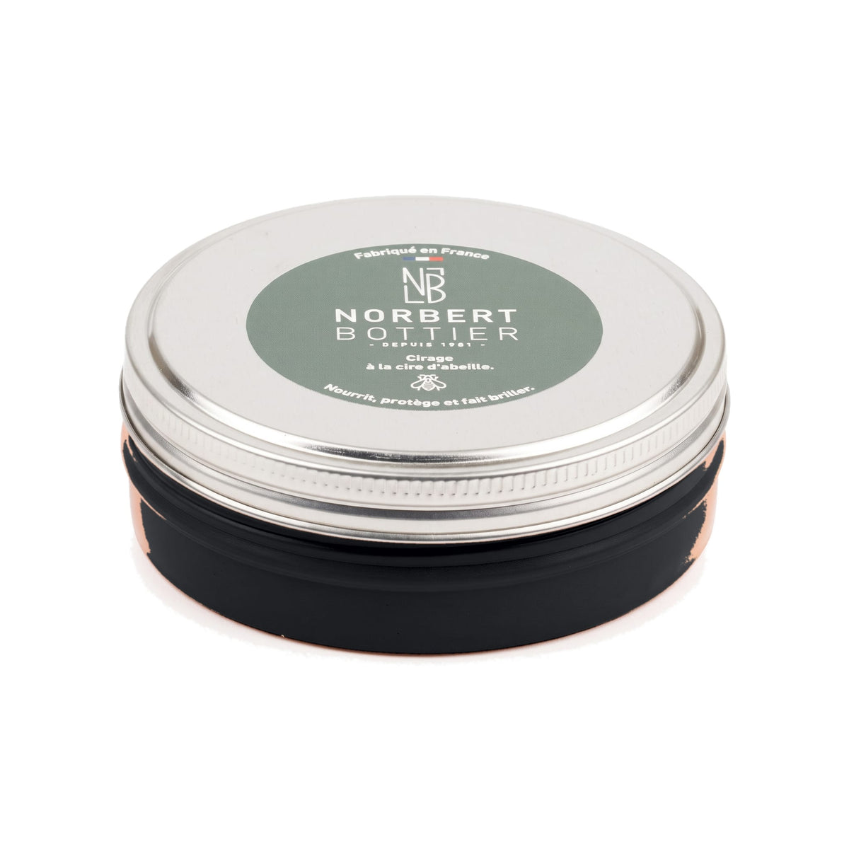 Pâte de cirage noir 100 ml Norbert Bottier, boîte métal de 100 ml