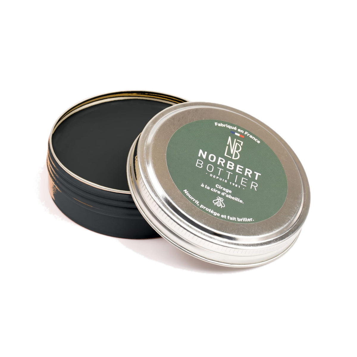 Pâte de cirage noir 50 ml Norbert Bottier, boîte métal de 50 ml, ouvert