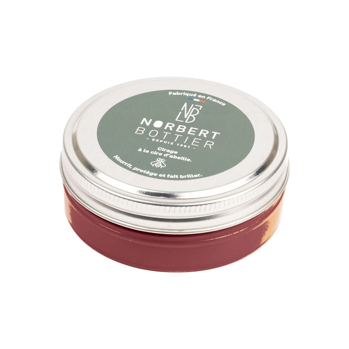 Pâte de cirage rouge bordeaux 50 ml Norbert Bottier, boîte métal de 50 ml