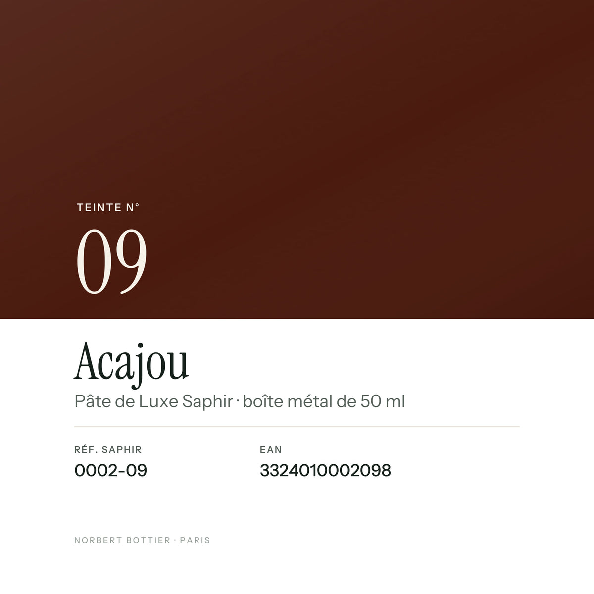 Teinte Acajou n° 09 de la Pâte de Luxe Saphir, réf. 0002-09, EAN 3324010002098