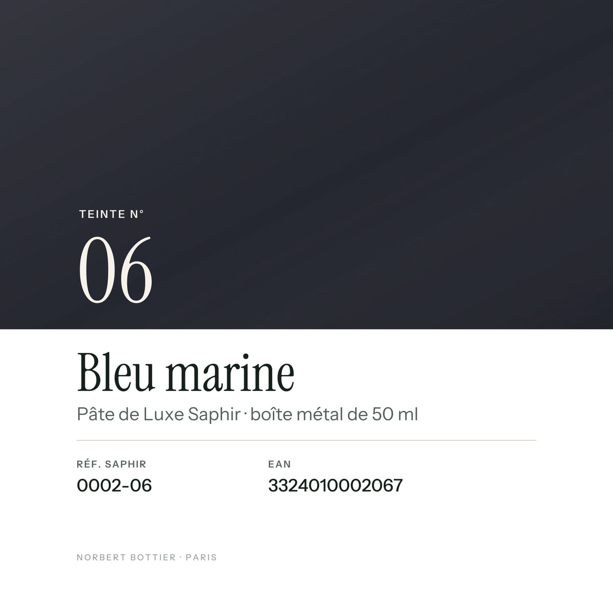 Teinte Bleu marine n° 06 de la Pâte de Luxe Saphir, réf. 0002-06, EAN 3324010002067