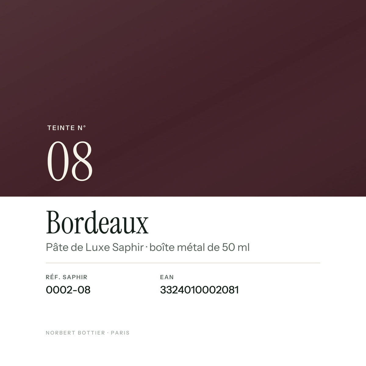 Teinte Bordeaux n° 08 de la Pâte de Luxe Saphir, réf. 0002-08, EAN 3324010002081