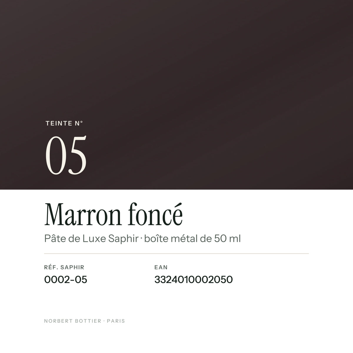 Teinte Marron foncé n° 05 de la Pâte de Luxe Saphir, réf. 0002-05, EAN 3324010002050