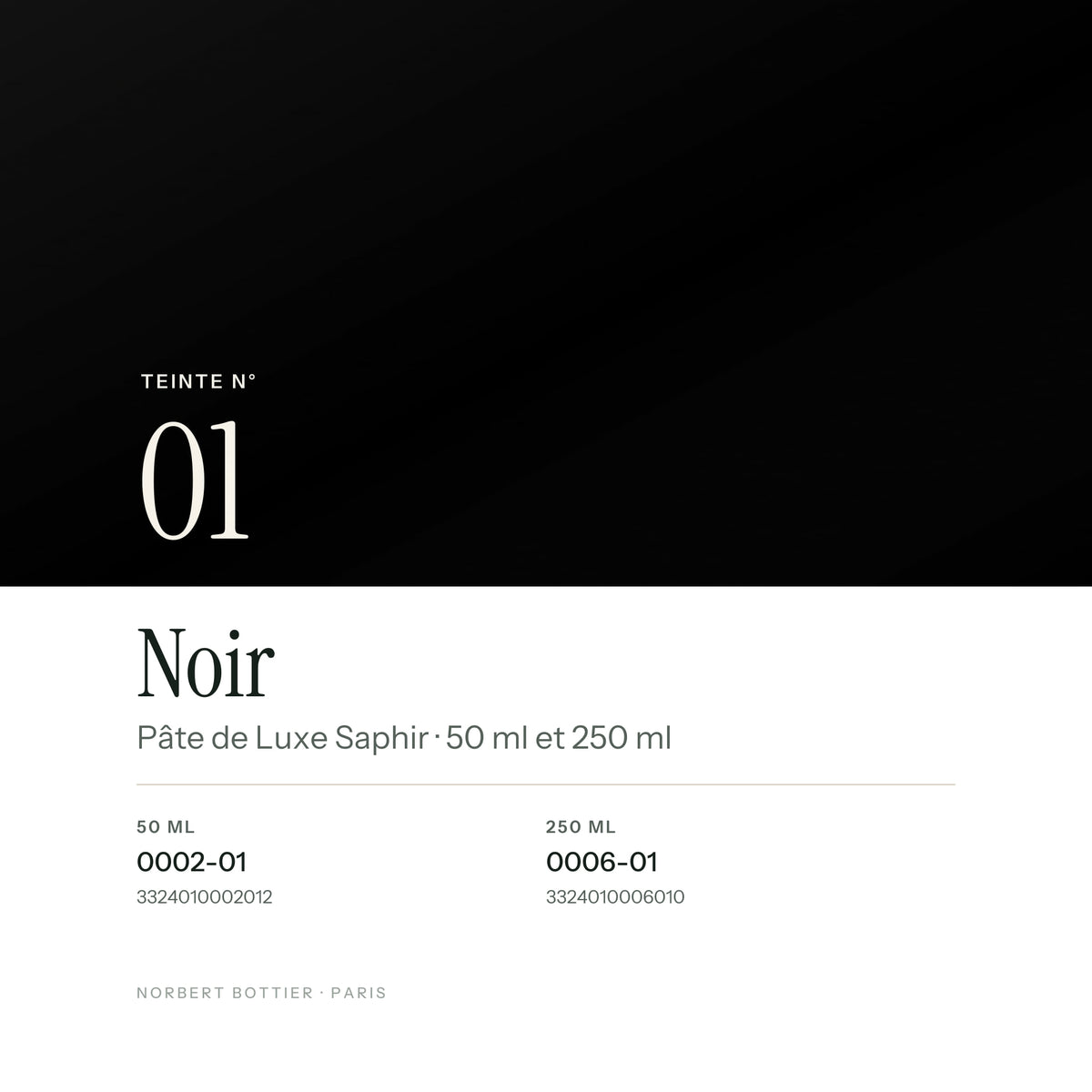 Teinte Noir n° 01 de la Pâte de Luxe Saphir, réf. 0002-01 / 0006-01