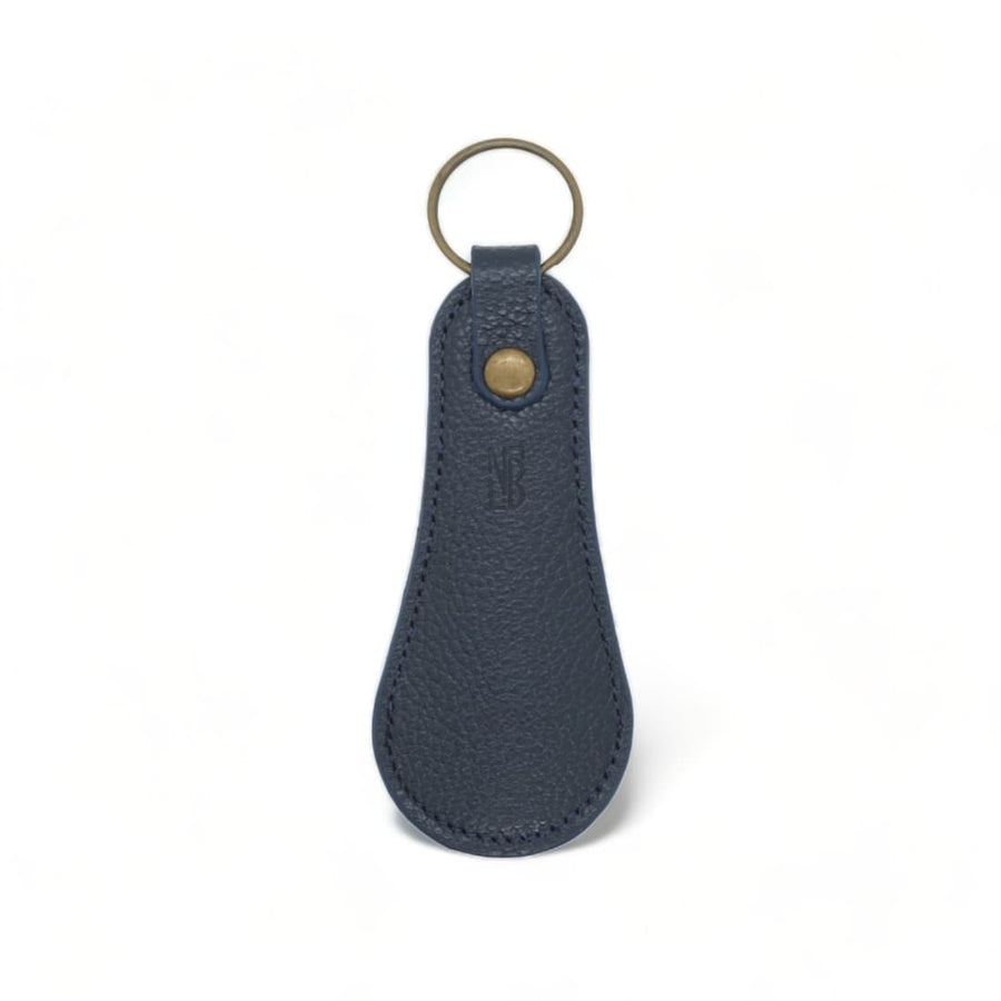 Petit chausse-pied porte-clé en cuir grainé Bleu Marine
