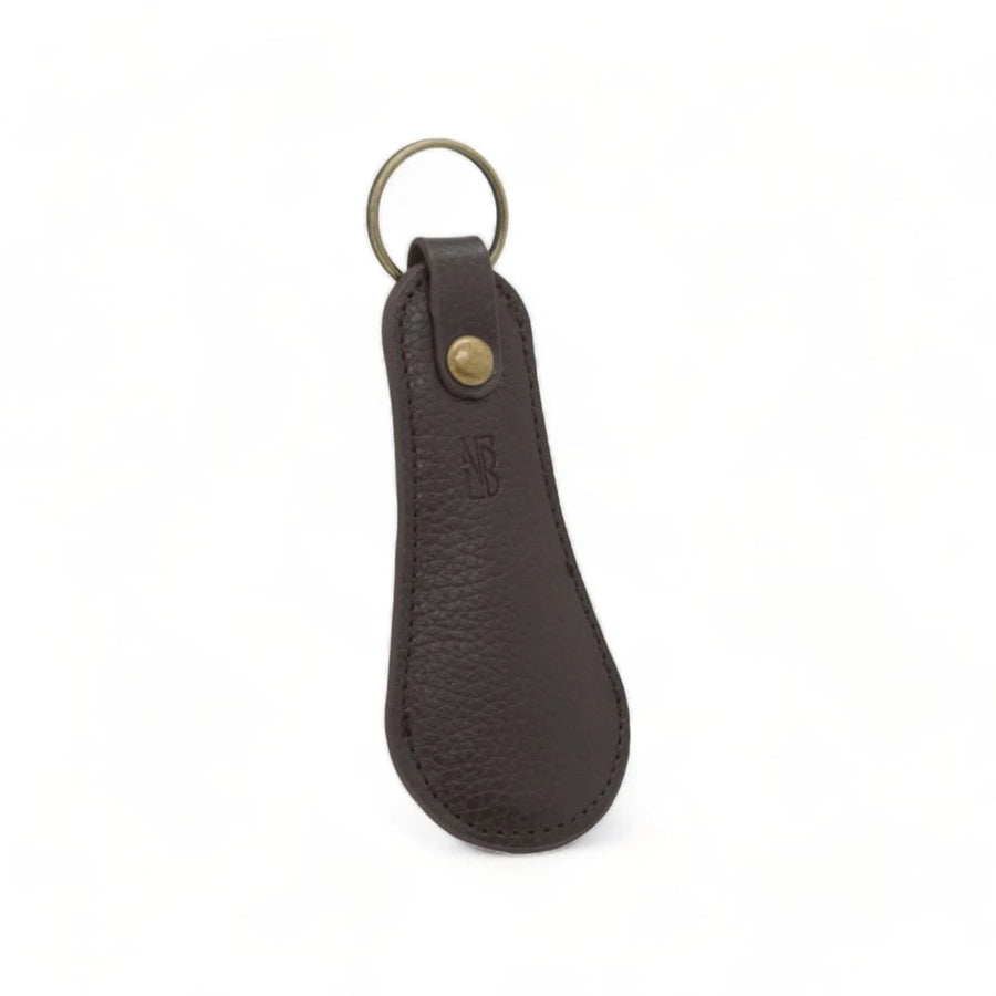Petit chausse-pied porte-clé en cuir grainé Marron