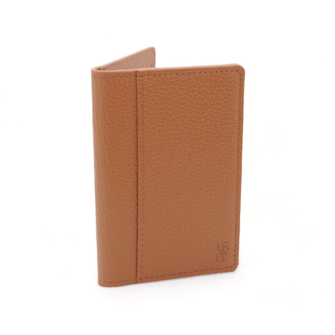 Portefeuille vertical en cuir grainé gold fermé, vu de trois quarts