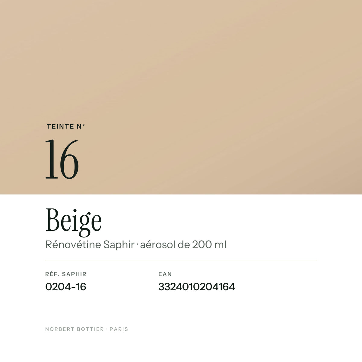 Teinte Beige n° 16 de la Rénovétine Saphir, réf. 0204-16, EAN 3324010204164