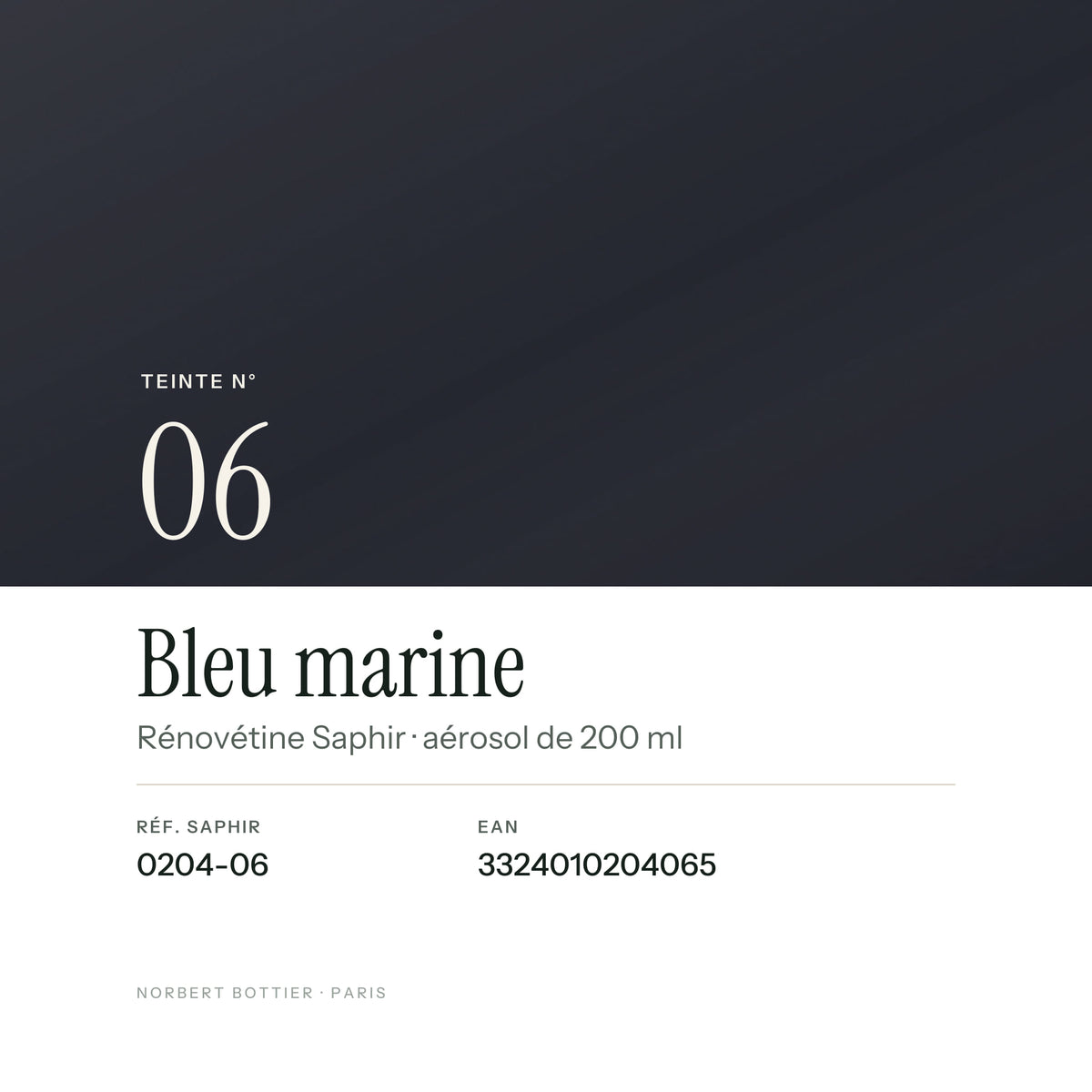 Teinte Bleu marine n° 06 de la Rénovétine Saphir, réf. 0204-06, EAN 3324010204065