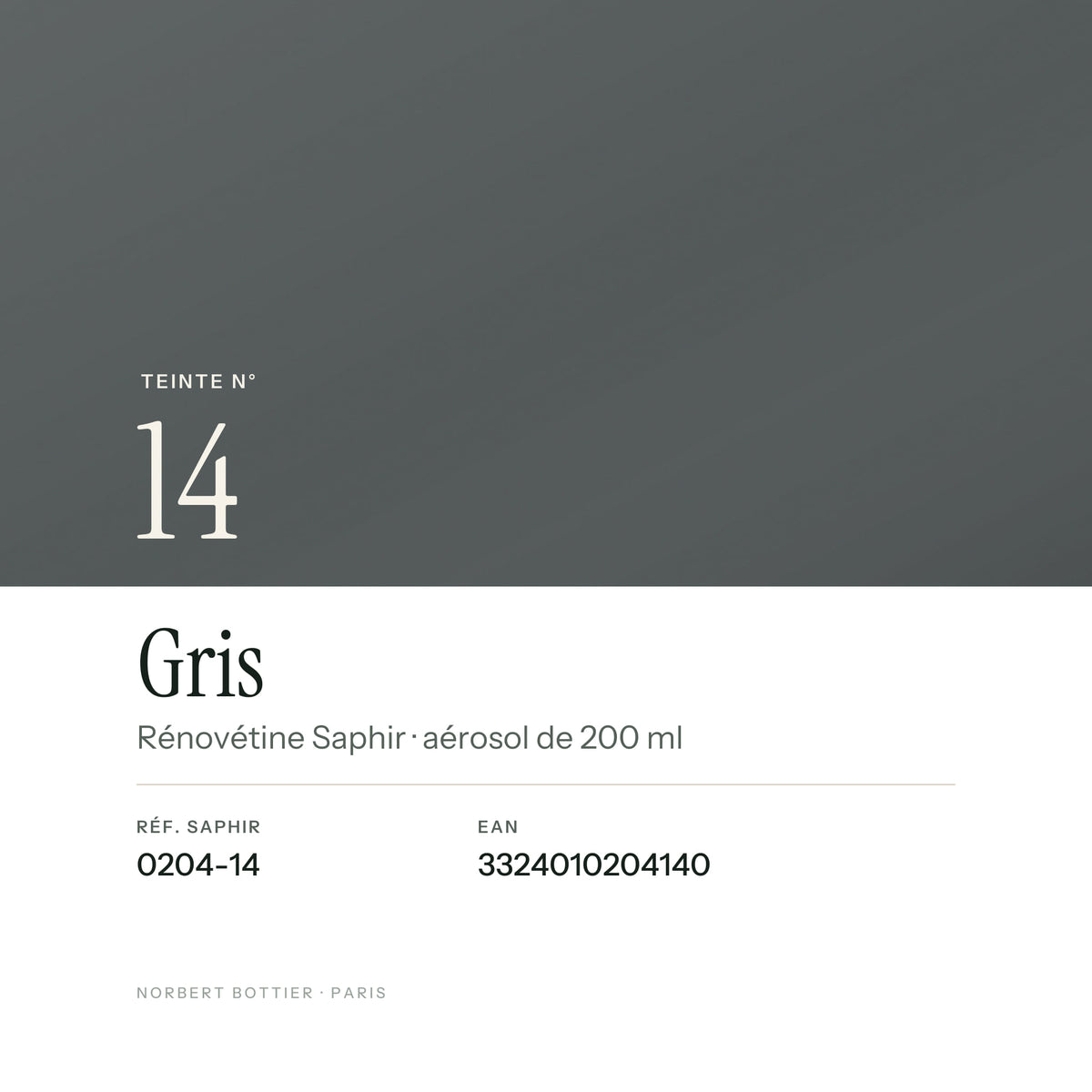 Teinte Gris n° 14 de la Rénovétine Saphir, réf. 0204-14, EAN 3324010204140