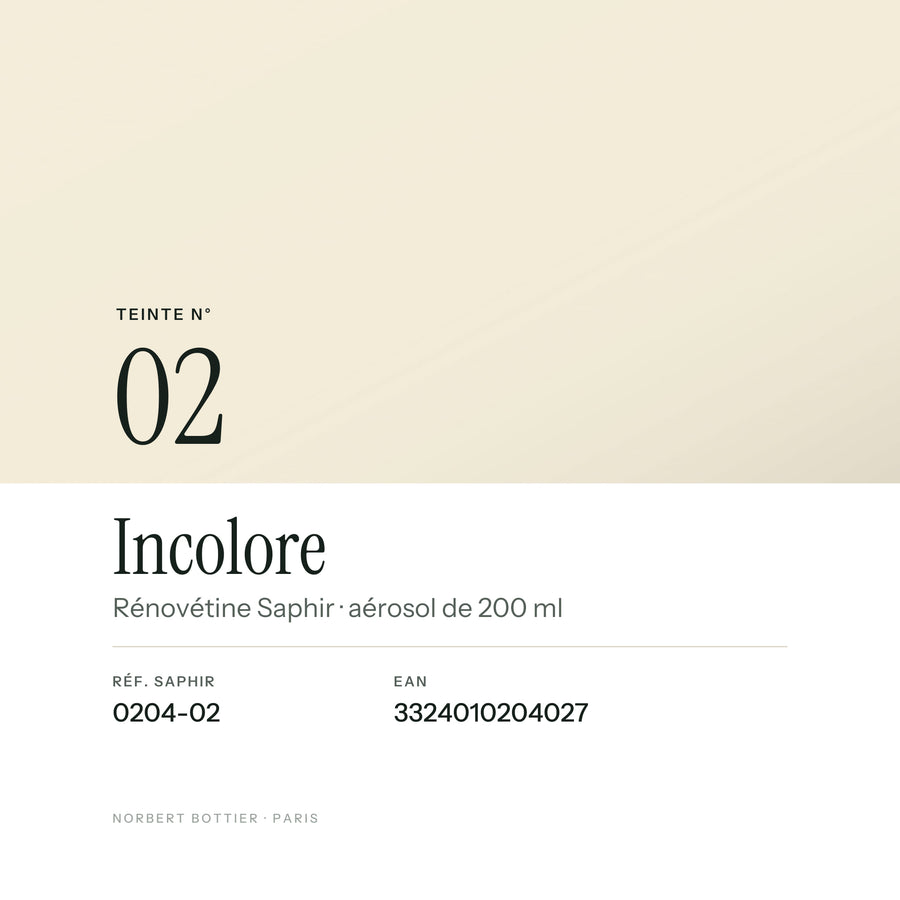 Teinte Incolore n° 02 de la Rénovétine Saphir, réf. 0204-02, EAN 3324010204027