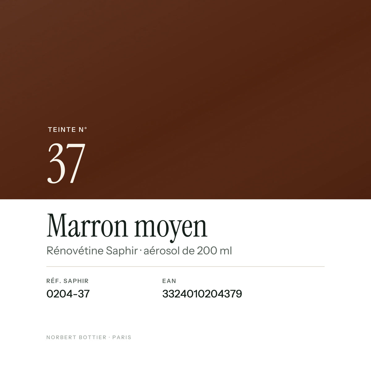 Teinte Marron moyen n° 37 de la Rénovétine Saphir, réf. 0204-37, EAN 3324010204379