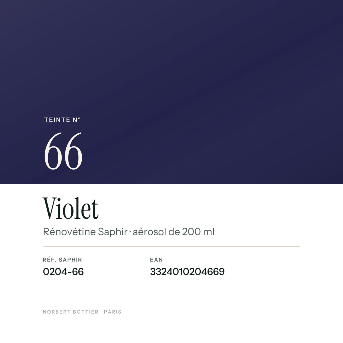 Teinte Violet n° 66 de la Rénovétine Saphir, réf. 0204-66, EAN 3324010204669