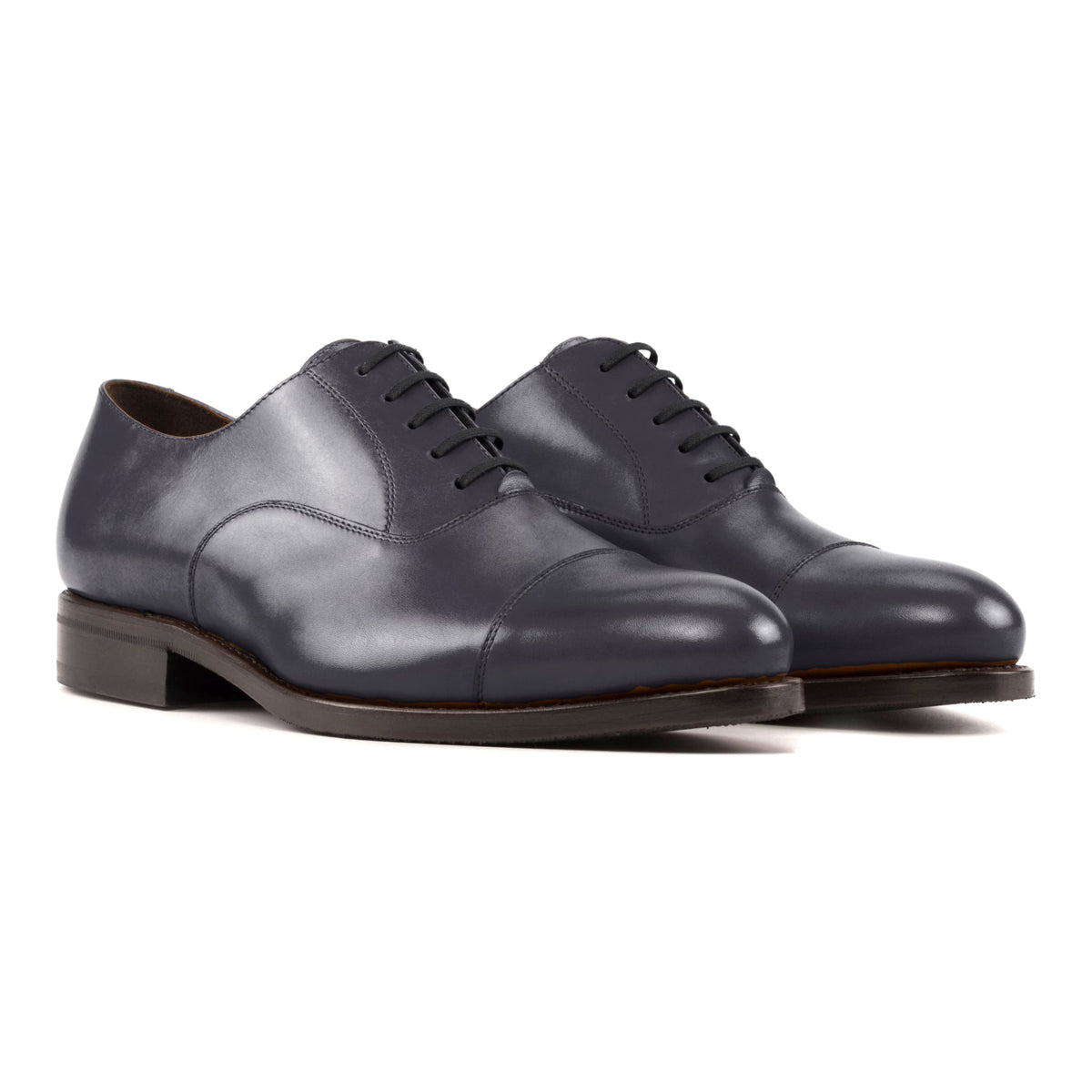 Richelieu bout droit en cuir bleu marine – vue 1