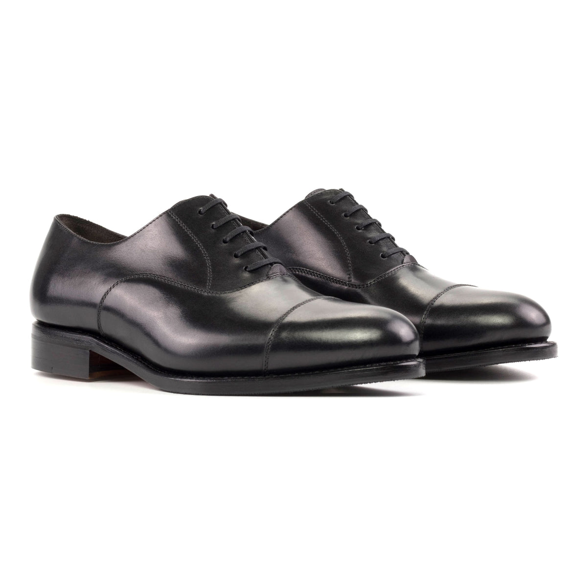 Richelieu bout droit en cuir noir (forme ronde) – vue 1
