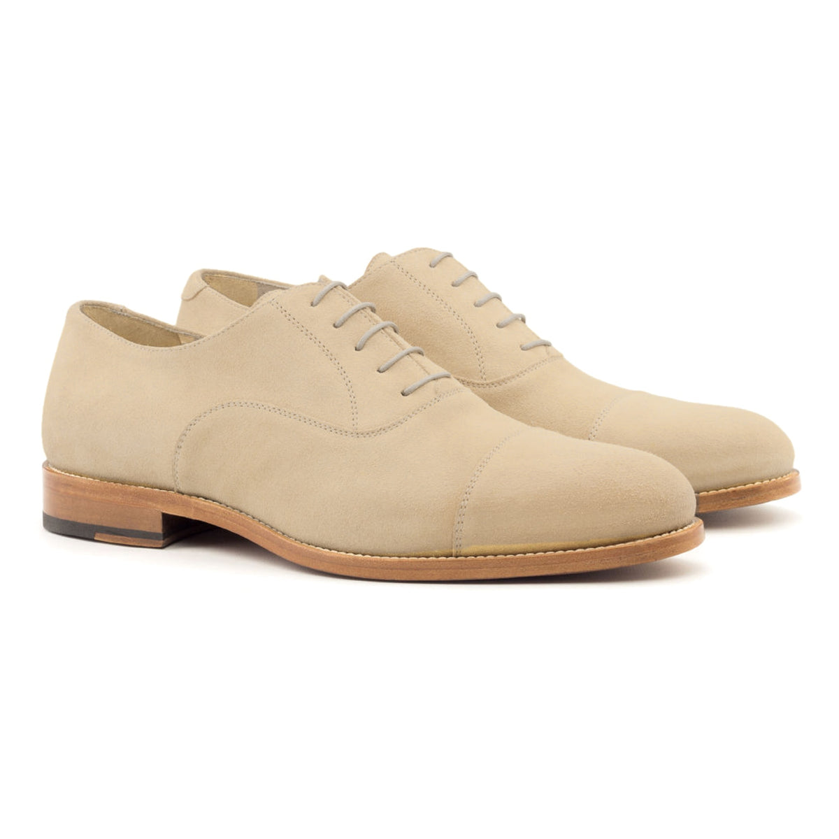 Richelieu bout droit en daim de chevreau beige – vue 1