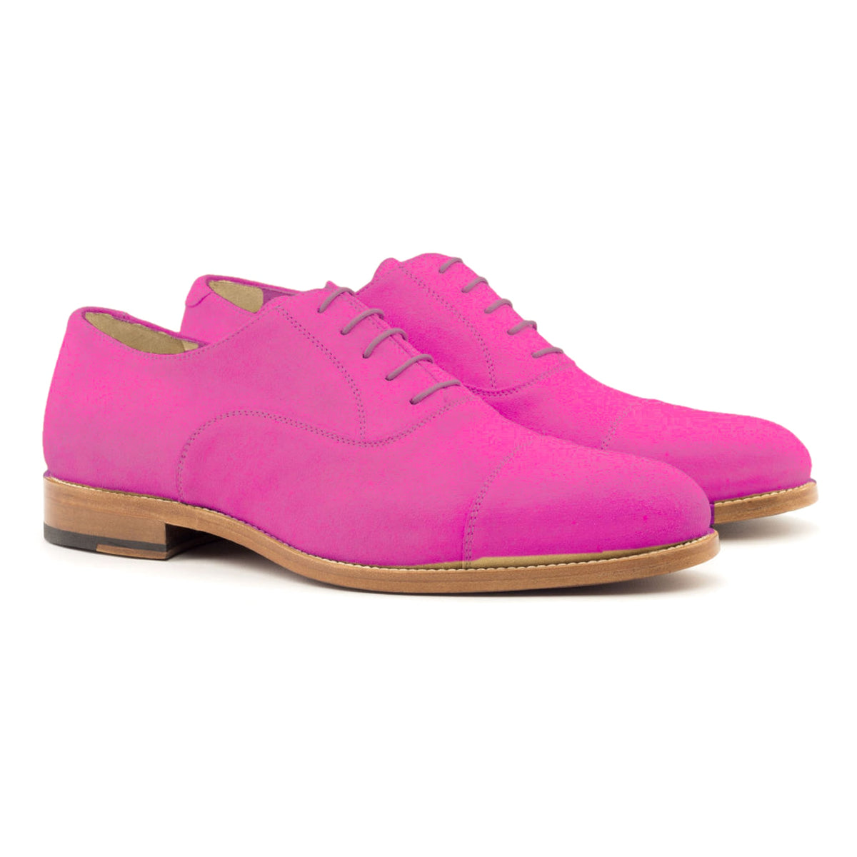 Richelieu bout droit en daim de chevreau fuchsia – vue 1