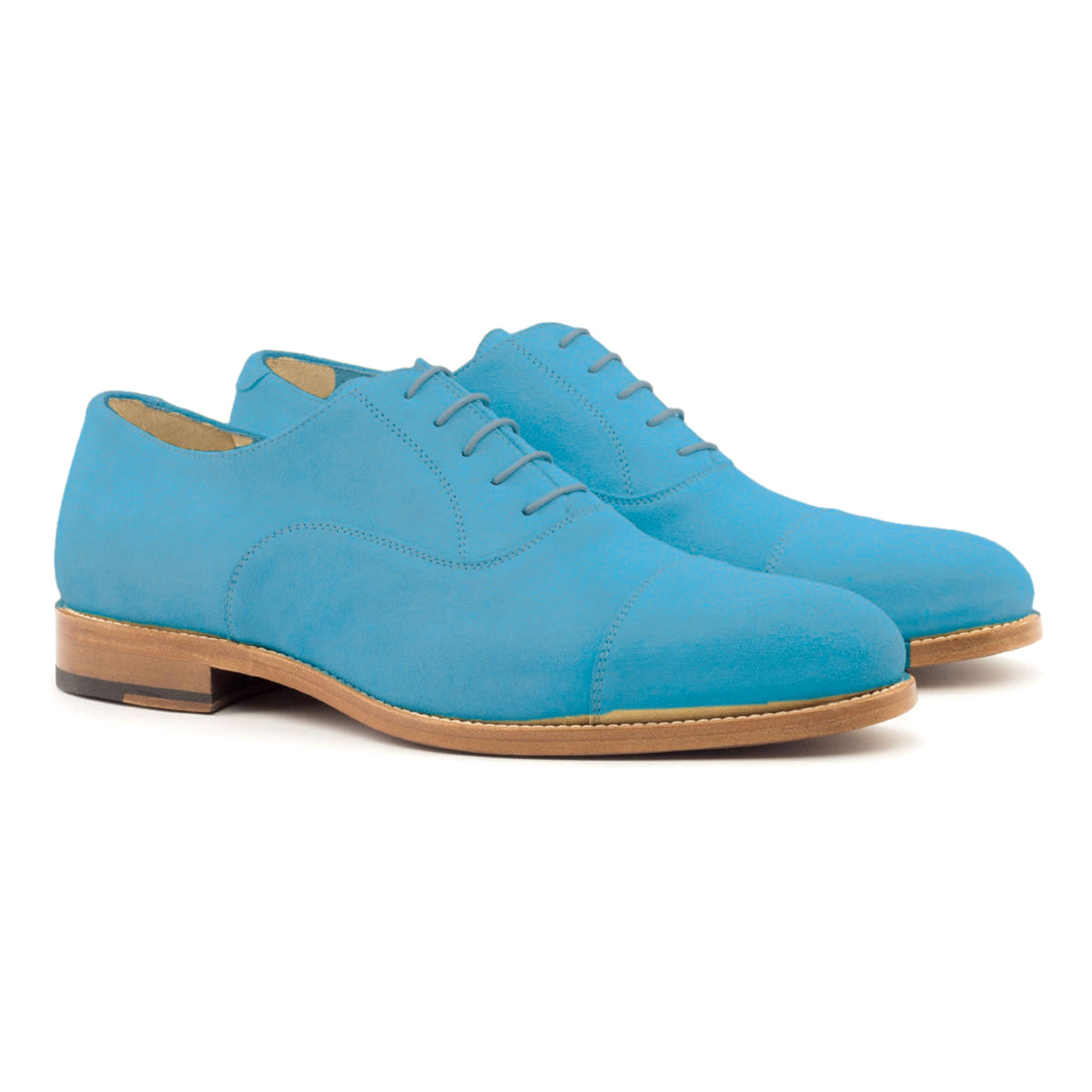 Richelieu bout droit en daim de chevreau turquoise – vue 1