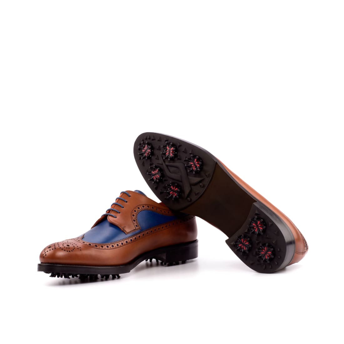 Derby brogue de golf en cuir gold et bleu – vue 2