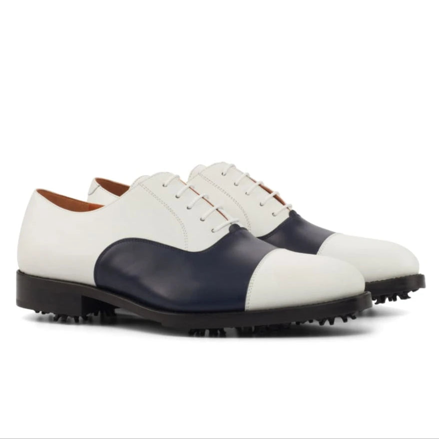 Richelieu de golf en cuir blanc et marine