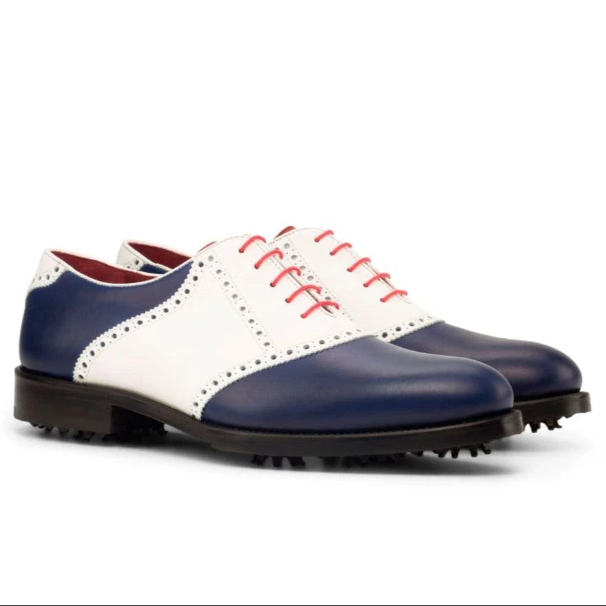 Richelieu de golf en cuir blanc et marine