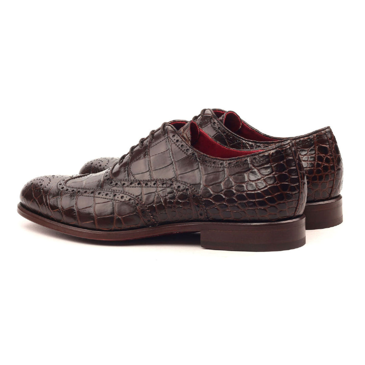 Richelieu fleuri en cuir croco marron foncé – vue 3