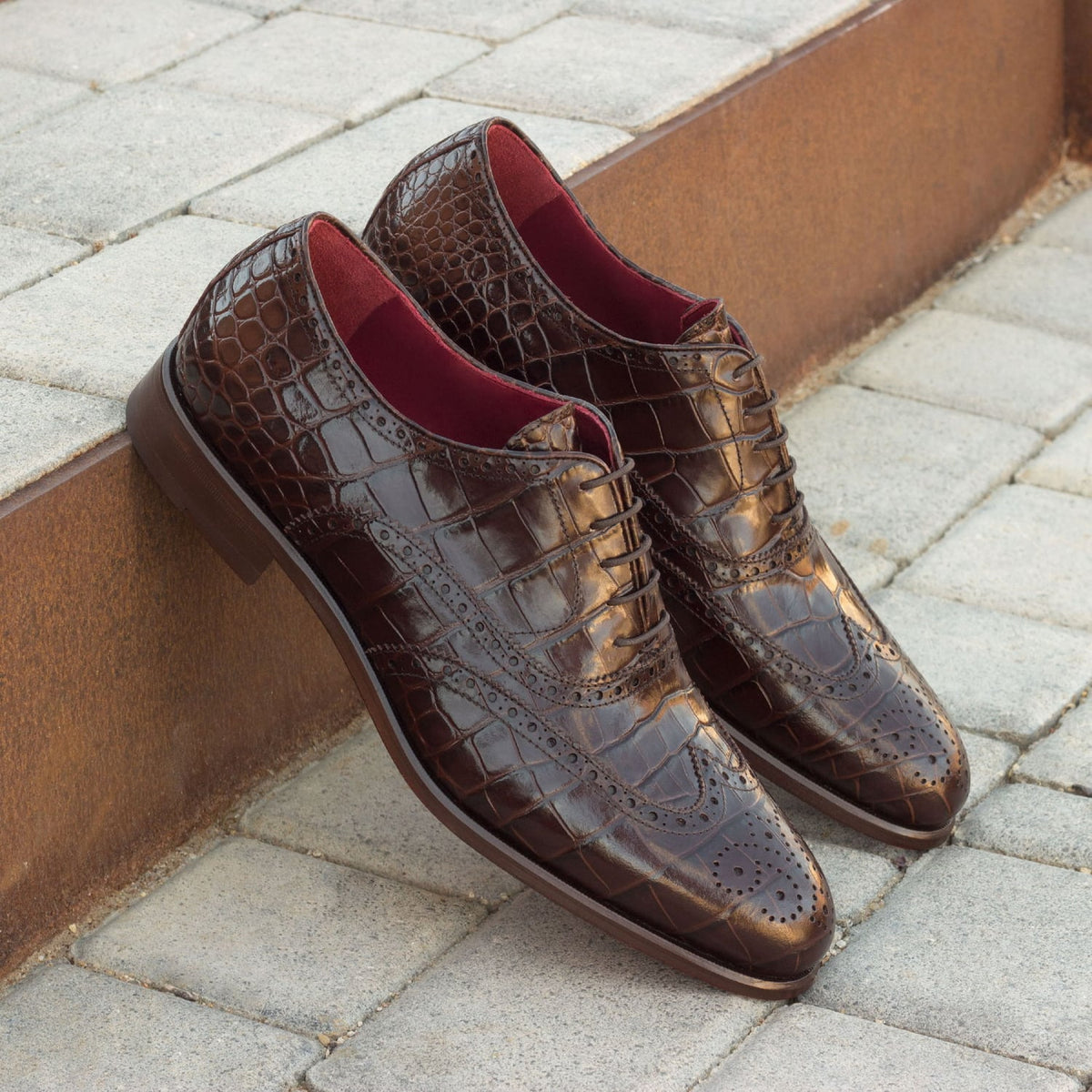 Richelieu fleuri en cuir croco marron foncé – vue 4