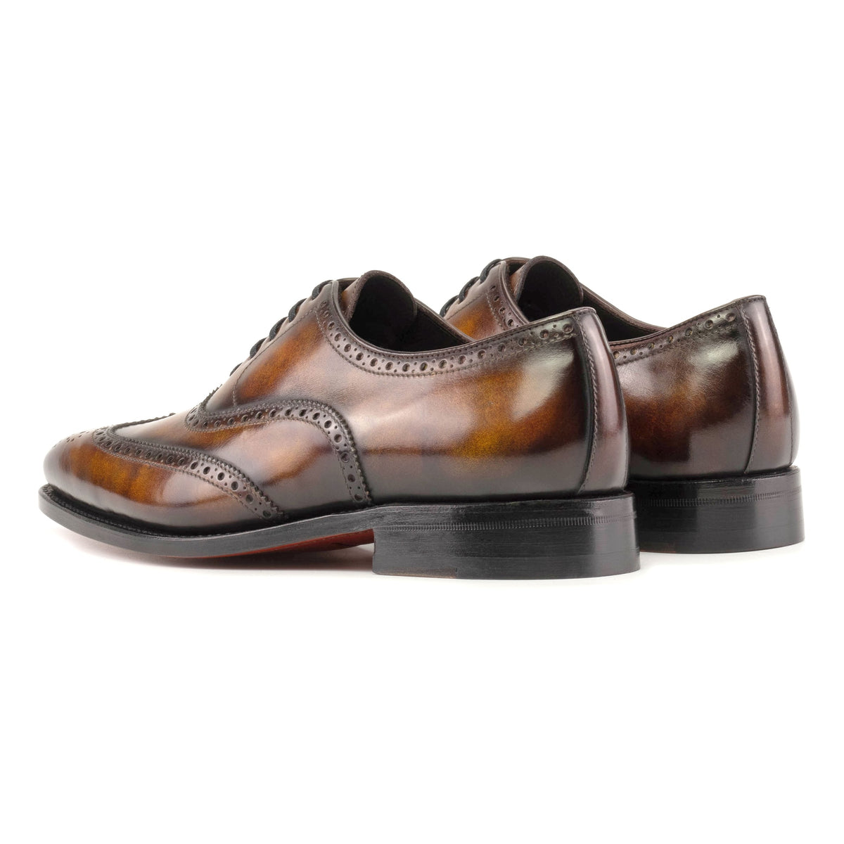 Richelieu fleuri en cuir patiné marron et cognac – vue 3