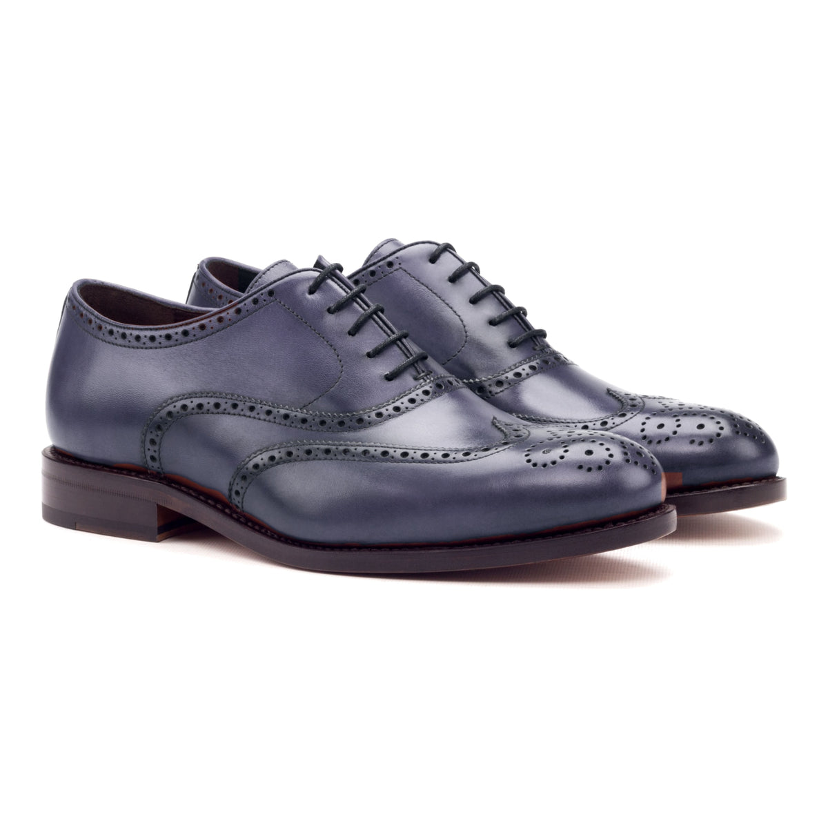 Richelieu fleuri en cuir teinté main bleu pétrole – vue 1