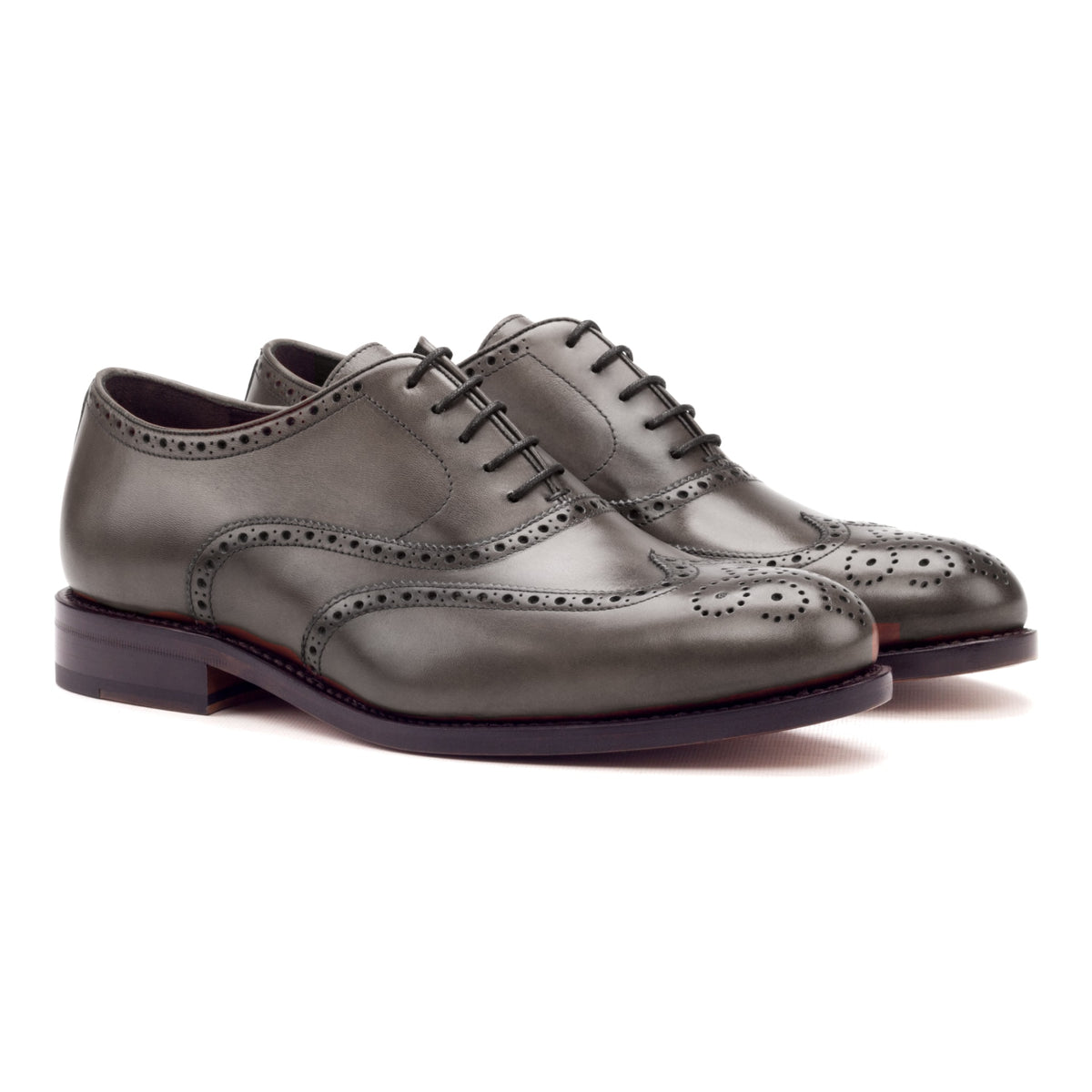 Richelieu fleuri en cuir teinté main gris – vue 1