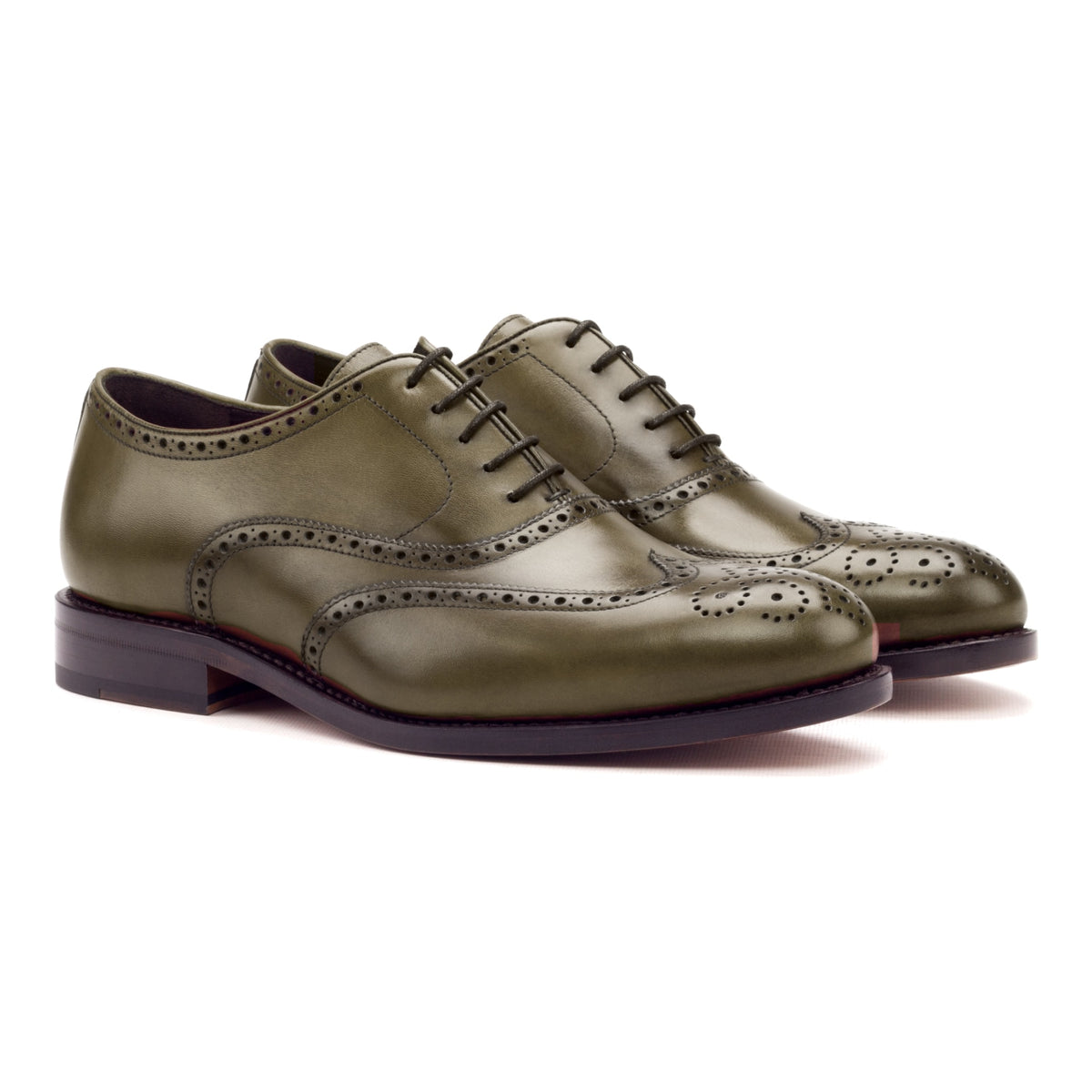 Richelieu fleuri en cuir teinté main vert olive – vue 1