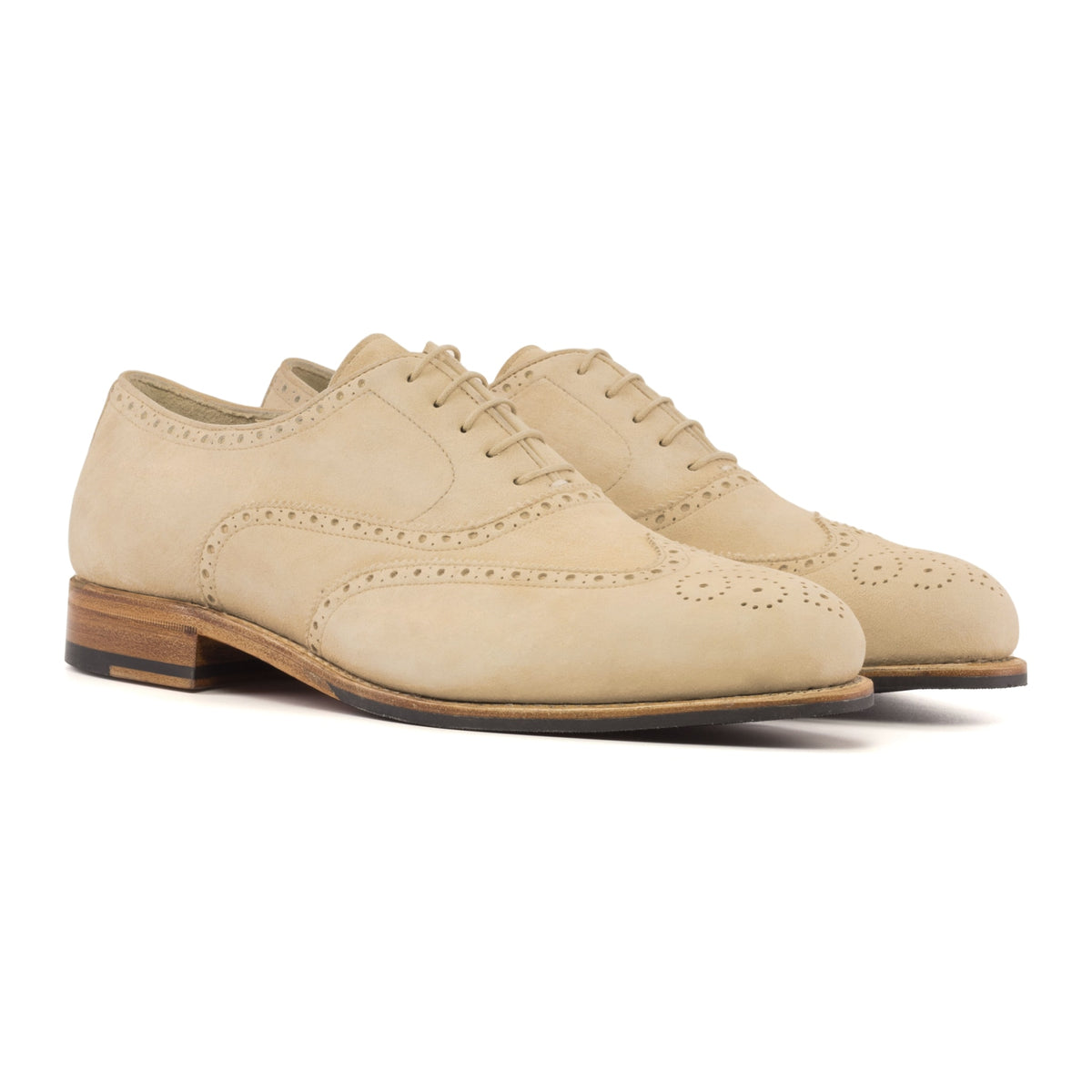 Richelieu fleuri en daim de chevreau beige – vue 1