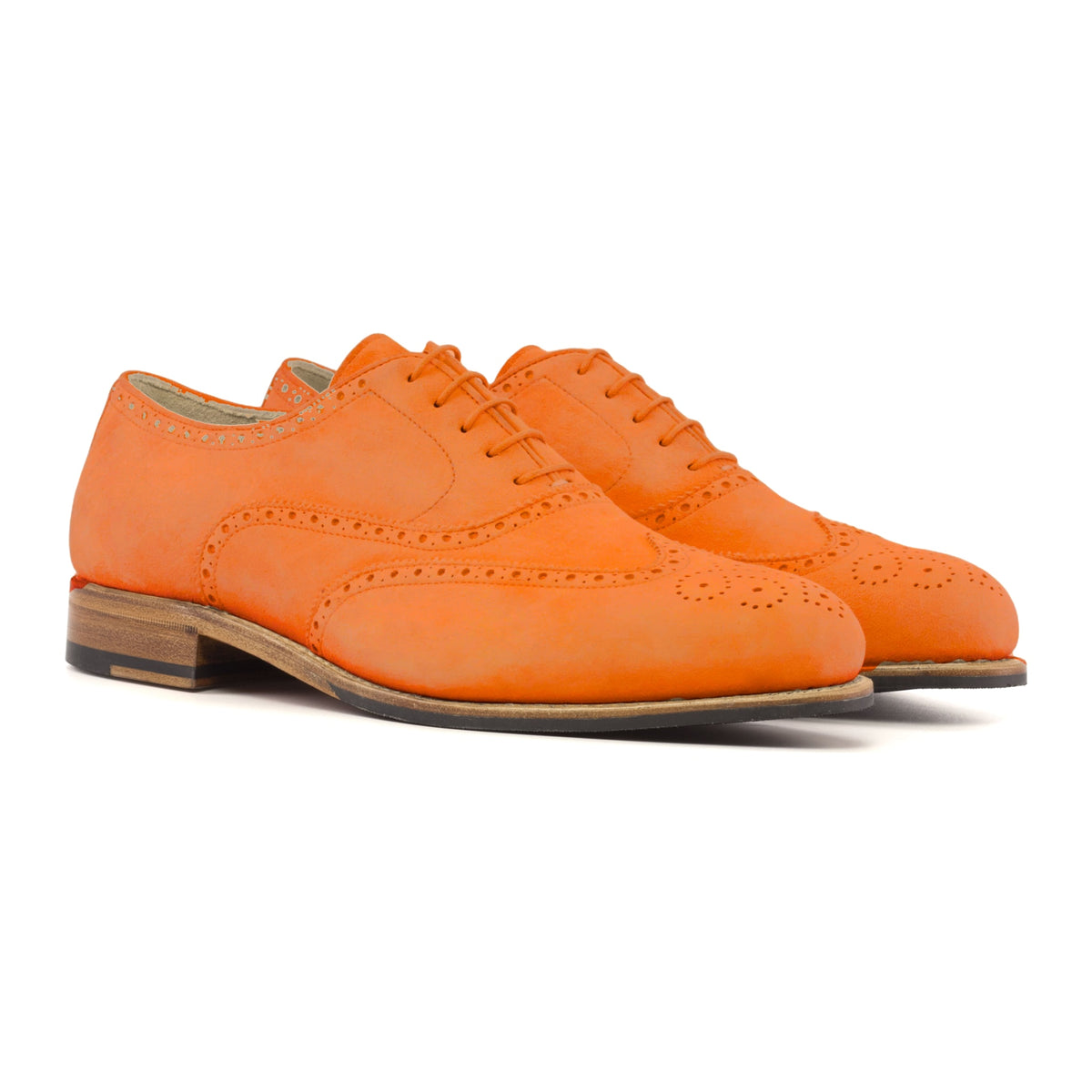 Richelieu fleuri en daim de chevreau orange – vue 1