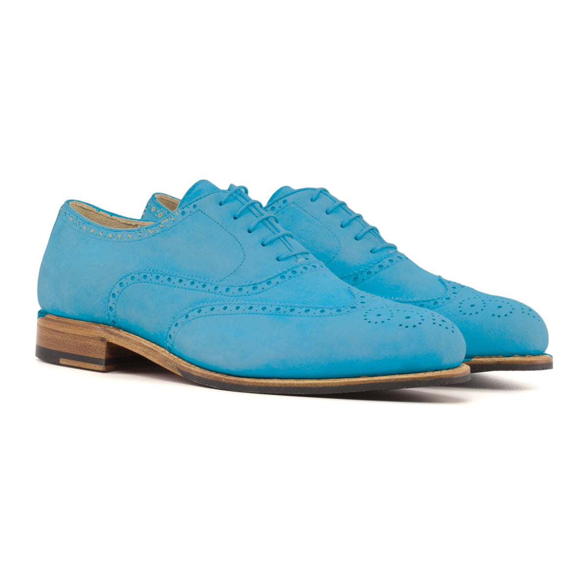Richelieu fleuri en daim de chevreau turquoise – vue 1