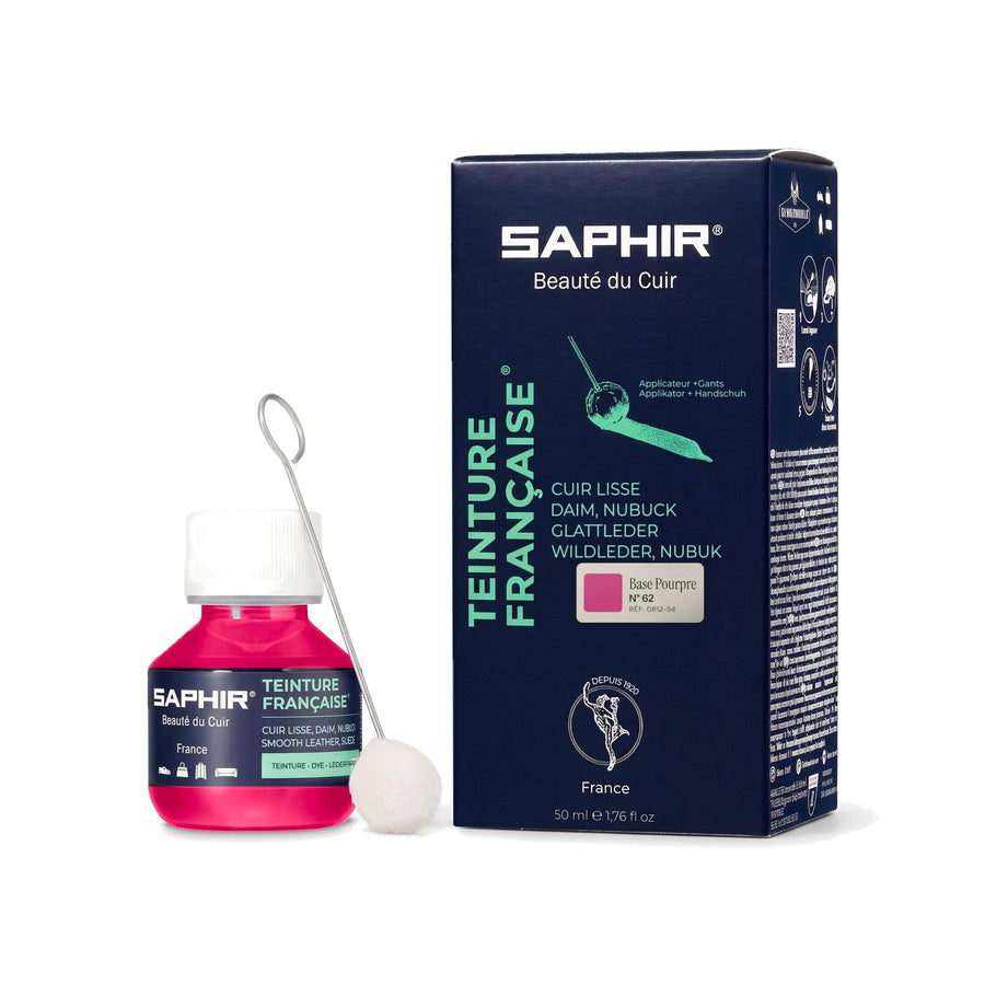 Teinture Française Saphir Base Pourpre, flacon en verre de 50 ml avec bâtonnet applicateur et étui