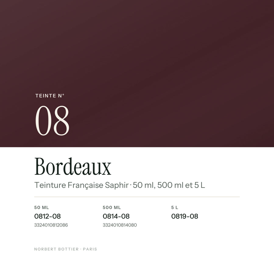 Teinte Bordeaux n° 08 de la Teinture Française Saphir, réf. 0812-08 / 0814-08 / 0819-08