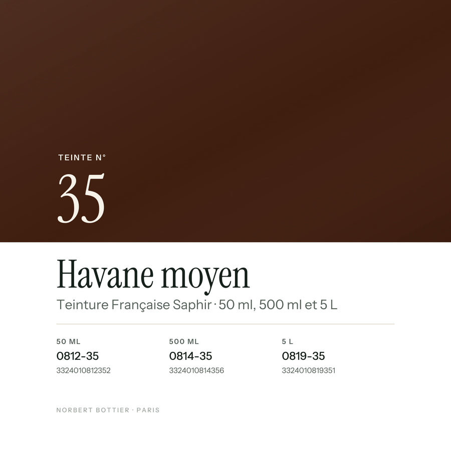Teinte Havane moyen n° 35 de la Teinture Française Saphir, réf. 0812-35 / 0814-35 / 0819-35
