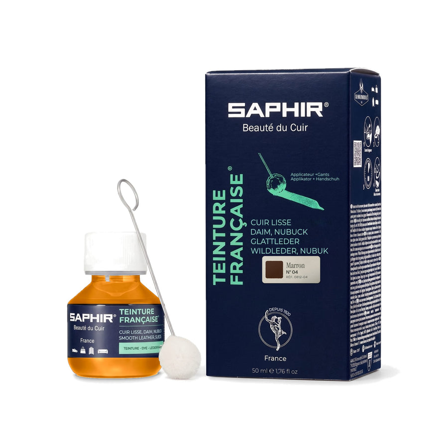 Teinture Française Saphir Marron, flacon en verre de 50 ml avec bâtonnet applicateur et étui