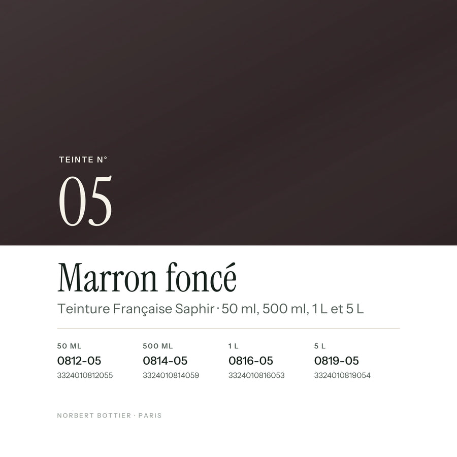 Teinte Marron foncé n° 05 de la Teinture Française Saphir, réf. 0812-05 / 0814-05 / 0816-05 / 0819-05