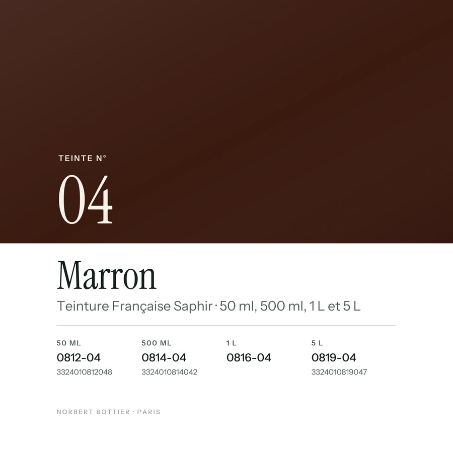 Teinte Marron n° 04 de la Teinture Française Saphir, réf. 0812-04 / 0814-04 / 0816-04 / 0819-04