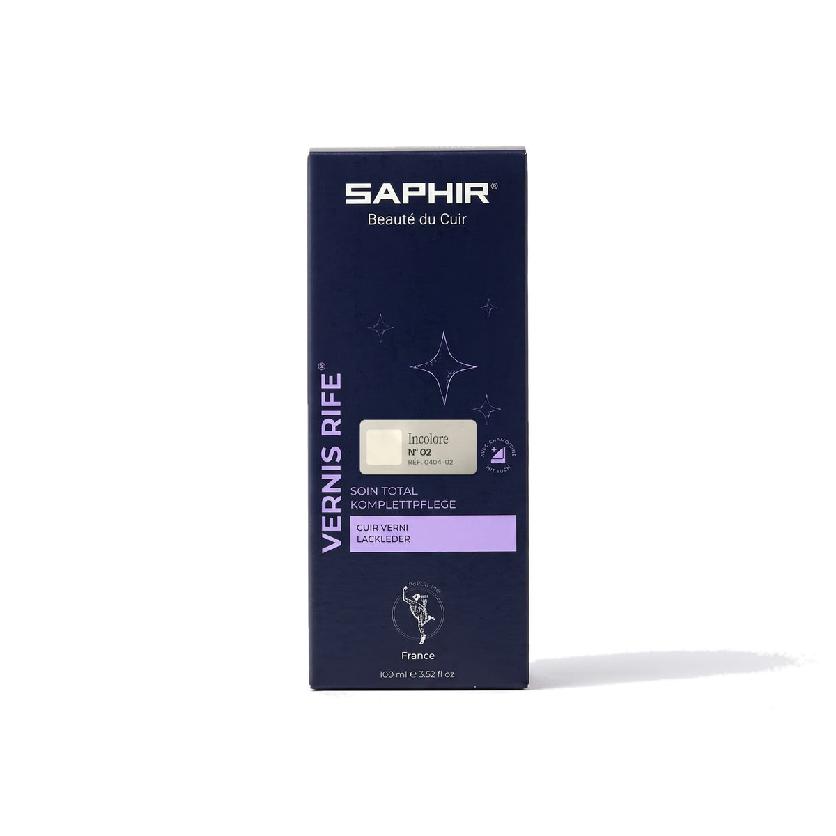 Vernis Rife Saphir Incolore, flacon de 100 ml et sa chamoisine